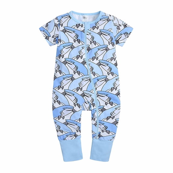 IROINNID Cotton Neutral Onesies Summer Newborn Baby Girls Boys Bodysuit Short Sleeve Printed Zipper One-piece Romper Jumpsuit,Light Blue