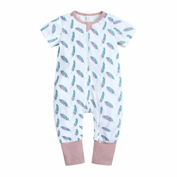 IROINNID Discount Cotton Neutral Onesies Summer Newborn Baby Girls Boys Bodysuit Short Sleeve Printed Zipper One-piece Romper Jumpsuit,Pink