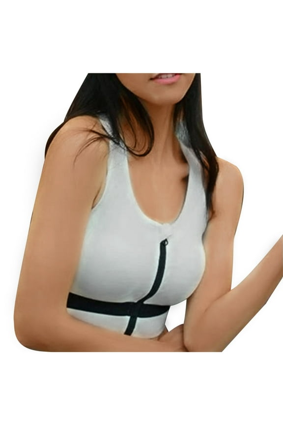 Cross-Back Bra for Women Sports Bras Sports Bra Fitness Running Shockproof Yoga Top Front Zipper No Steel Ring Comfort Sports Bra,White