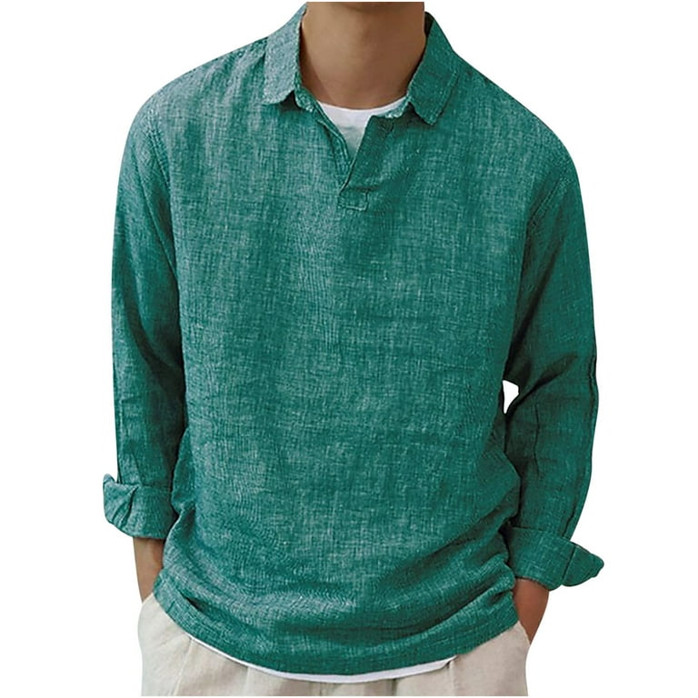 IROINNID Discount Dress Shirts for Men Long Sleeve Formal Solid Color Print Shirt N Top Turndown Collar Blouse Shirt Green Walmart