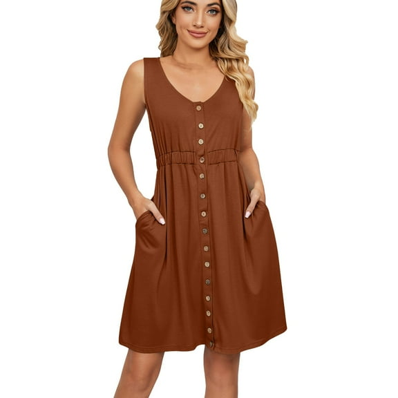 IROINNID Dress for Women 2023 Semi Formal Fall Dress Sleeveless V-Neck Solid Color Makings Dress Fit&Flare Dress,Brown