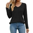 thumbnail image 1 of IROINNID Discount Fall Shirts for Women Long Sleeve V-Neck Stripe Brushed Button Spliced T-shirt,Black, 1 of 4