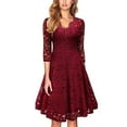 thumbnail image 1 of IROINNID Formal Dress for Women Wedding Guest Evening Night Party Dress Elegant Lace Short Sleeves Cocktail Prom Ballgown Vintage Dress,Burgundy, 1 of 5