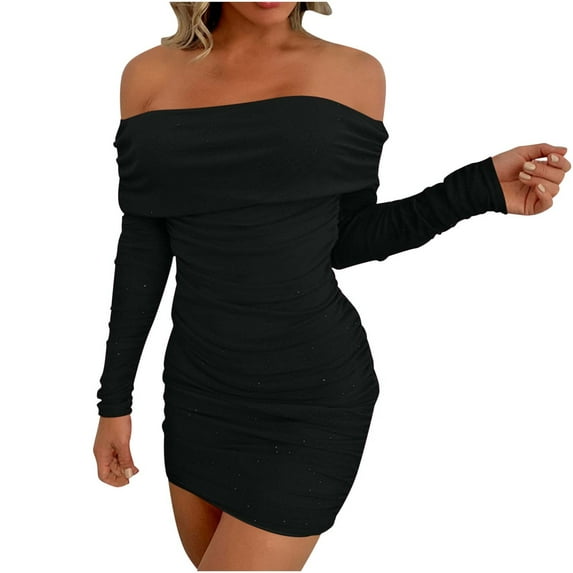 IROINNID Discount Formal Dress for Women Wedding Guest Evening Party Formal Dress Party Sexy Prom V-Neck Lace Up Long Sleeve Sequin Tassel Open Back Short Skirt Dress,Black