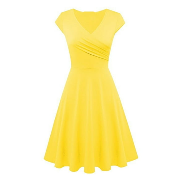 IROINNID Discount Formal Dress for Women Wedding Guest Homecoming Party Trendy Summer Color Short Sleeve V-Neck Loose Dress,Gold