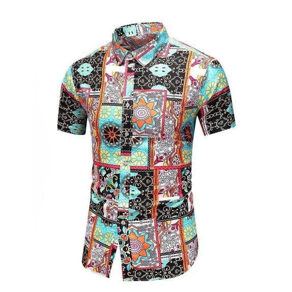 IROINNID Discount Hawaiian Shirt for Men Hawaiian Short Sleeve Beach Stand-up Collar Shirt Printed Summer Button Down Shirts,Green