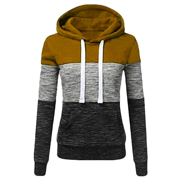 IROINNID Hoodie for Women Casual Patchwork Drawstring Hoodies Long Sleeve Slim Hooded Sweatshirt Pullover,Khaki