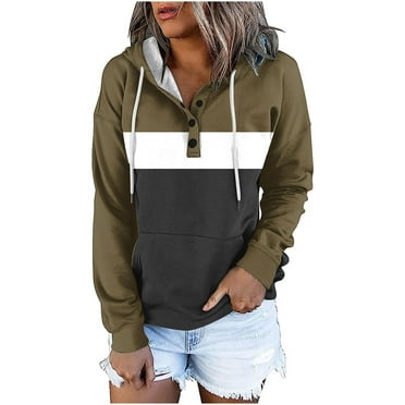 IROINNID Discount Hoodie for Women Color Match Long Sleeve Pullover with Pocket Casual Fall Warm Loose Tops Stylish Hoodies,Brown