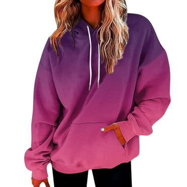 IROINNID Discount Hoodie for Women Gradient Casual Pullover with Pocket Long Sleeve Basic Loose Fit Hoodie Versatile Tops,Hot Pink