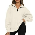 thumbnail image 1 of IROINNID Discount Hoodies for Women Zip Up Lounge Solid Color Lapel Neck Long Sleeve Loose T-Shirt Blouse Pullover Tops,Beige, 1 of 7
