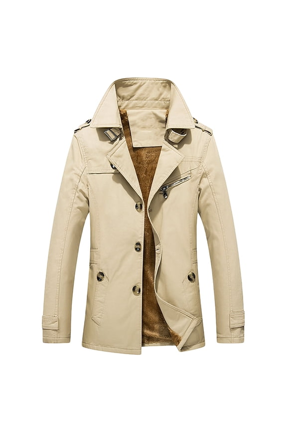 Jacket for Men Loose Solid Turndown Single-breasted Windbreaker Multi-button Coat,Beige