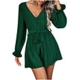 thumbnail image 1 of IROINNID Jumpsuit Shorts for Women Comfy V-Neck Jumpsuit V-Neck Print Short Sleeve Jumpsuit,Green, 1 of 4