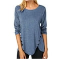 thumbnail image 1 of IROINNID Ladies Long Sleeve T Shirts Solid Loose T-shirt Blouse Round-Neck Home Tops,Blue, 1 of 3