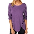 thumbnail image 1 of IROINNID Ladies Long Sleeve T Shirts Solid Loose T-shirt Blouse Round-Neck Home Tops,Purple, 1 of 4