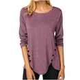 thumbnail image 1 of IROINNID Ladies Long Sleeve T Shirts Solid Loose T-shirt Blouse Round-Neck Home Tops,Red, 1 of 3