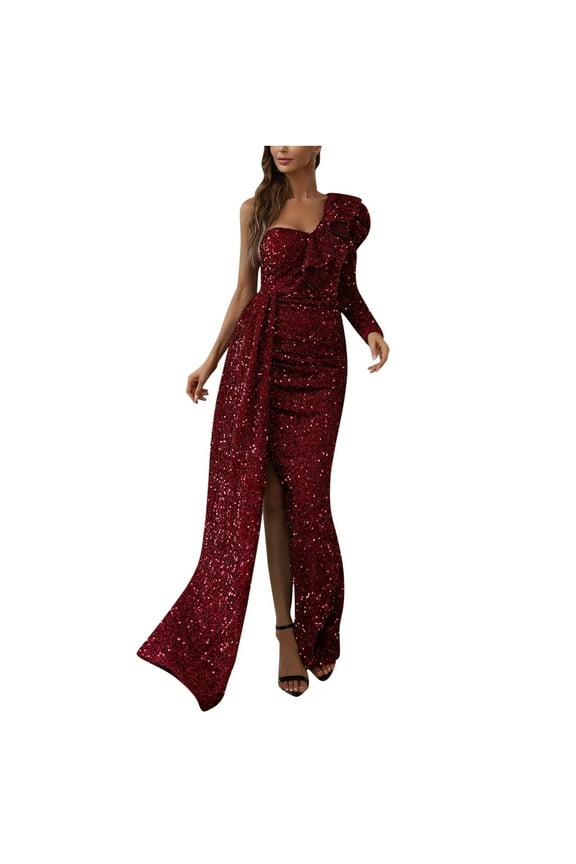 Long Dress for Women Formal Wedding Guest Formal Dress Hot Gold Large Skirt Hem Long Dress Tail Banquet Evening Dress Long Dress,Burgundy