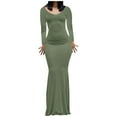 thumbnail image 1 of IROINNID Discount Long Dress for Women Formal Wedding Guest Formal Dress Sexy Buttocks Round-Neck Slimming Long Sleeve Dress,Green, 1 of 7