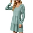 thumbnail image 1 of IROINNID Long Sleeve Dress for Women Mid-Length Fit&Flare Dress New Color V-Neck Splicing Long Sleeve Loose Dress A-Line Skirt,Green, 1 of 6