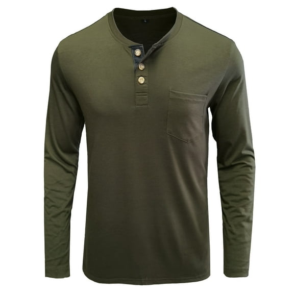IROINNID Long Sleeve Shirts for Men Leisure Beefy Muscle Basic Solid Pure Color Blouse Tee Shirt Top,Army Green