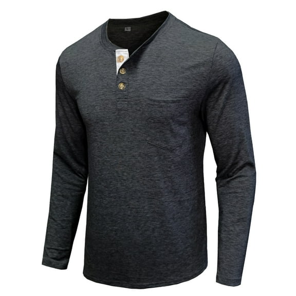 IROINNID Long Sleeve Shirts for Men Leisure Beefy Muscle Basic Solid Pure Color Blouse Tee Shirt Top,Dark Gray