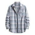 thumbnail image 1 of IROINNID Discount Long Sleeve Shirts for Men Leisure Turndown Pocket Button Closure Plaid Print Shirts,Blue, 1 of 7
