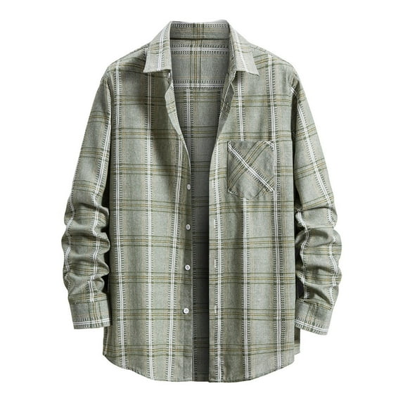 IROINNID Discount Long Sleeve Shirts for Men Leisure Turndown Pocket Button Closure Plaid Print Shirts,Green