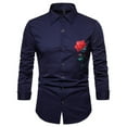 thumbnail image 1 of IROINNID Long Sleeve Shirts for Men Loose Rose Embroidered Turndown Shirt Blouse,Navy, 1 of 4