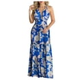 thumbnail image 1 of IROINNID Maxi Dress for Women Casual Long Dress Summer Print V-Neck Camis Sleeveless Vest Long Dress Halter Dress,Blue, 1 of 4
