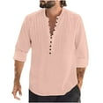 thumbnail image 1 of IROINNID Discount Mens Pullover Shirts Long Sleeve Solid V-neck Pullover Breathable Shirt Blouse Tops,Pink, 1 of 6