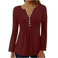 thumbnail image 1 of IROINNID Discount Plus Size Shirts for Women Crew Neck Long Sleeve Casual Summer Sexy Fold Printed Regular Round Neck Button Top,Burgundy, 1 of 4