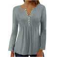 thumbnail image 1 of IROINNID Discount Plus Size Shirts for Women Crew Neck Long Sleeve Casual Summer Sexy Fold Printed Regular Round Neck Button Top,Gray, 1 of 4