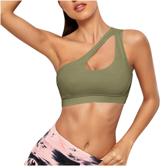 IROINNID Plus Size Sports Bras for Women Push Up Bra One-shoulder Sports Bra Fitness Yoga Quick-drying Shock-proof Vest Running Sports Bra,Olive Green