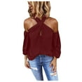 thumbnail image 1 of IROINNID Discount Polyester Long Sleeve T Shirt for Women Casual Backless Solid Color Shirt Strapless Tops,Burgundy, 1 of 6