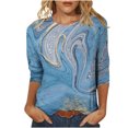 thumbnail image 1 of IROINNID Discount Polyester Long Sleeve T Shirt for Women Casual Printed Loose T-shirt Blouse Round Neck Tops,Sky Blue, 1 of 5