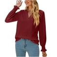 thumbnail image 1 of IROINNID Discount Polyester Long Sleeve T Shirt for Women Casual Slot Neck Solid Color Ruffle Sleeve Tops Blouse,Burgundy, 1 of 8