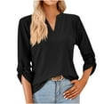 thumbnail image 1 of IROINNID Discount Polyester Long Sleeve T Shirt for Women Casual Solid Slot Neck Loose T-shirt Top,Black, 1 of 7