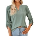 thumbnail image 1 of IROINNID Polyester Long Sleeve T Shirt for Women Casual Solid Slot Neck Loose T-shirt Top,Green, 1 of 7