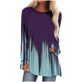 thumbnail image 1 of IROINNID Discount Polyester Long Sleeve T Shirt for Women Cool Shirts for Women Casual Round Neck Floral Printed Loose Tops T-Shirts Blouse,Purple, 1 of 5