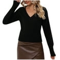 thumbnail image 1 of IROINNID Discount Pullover Sweater for Women Knit Solid Color Stretch Fall Winter Sweater Long Sleeve V-Neck Casual Pullover Sweater,Black, 1 of 9