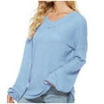 thumbnail image 1 of IROINNID Discount Pullover Sweater for Women Knitted Loose Fit Long Sleeve Casual Sweater Basic Pullover V-Neck Sweater,Light Blue, 1 of 6
