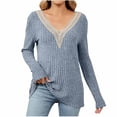 thumbnail image 1 of IROINNID Discount Pullover Sweater for Women Winter Casual Solid V-neck Long Sleeve Knitted Strip Loose Sweater Top,Blue, 1 of 8