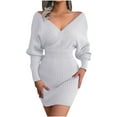 thumbnail image 1 of IROINNID Discount Semi Formal Dress for Women Long Sleeve Sweater Dress Sexy V-Neck Knit Bag Hip Solid Color Dress,White, 1 of 8
