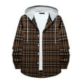 thumbnail image 1 of IROINNID Shacket for Men Button Down Leisure And Winter Long Sleeve Solid Color Shirt Top Plaid Hooded Shirt,Coffee, 1 of 9