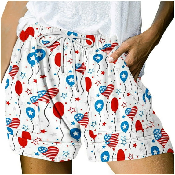 IROINNID Discount Shorts for Women Summer Independence Day Printed Multi Pocket Lace Up Shorts Pants,Multicolor