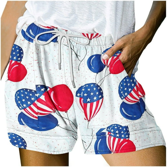 IROINNID Discount Shorts for Women Summer Independence Day Printed Multi Pocket Lace Up Shorts Pants,White