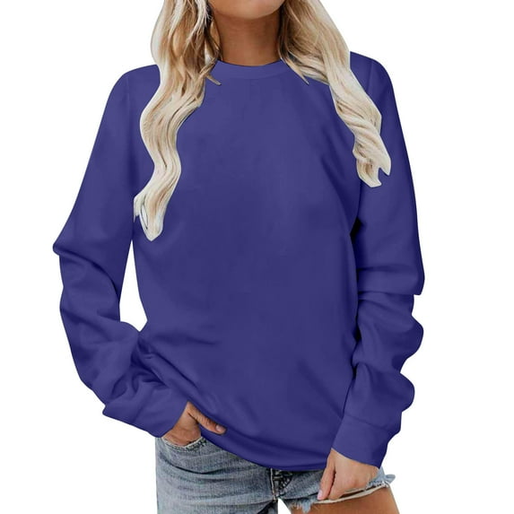IROINNID Sweatshirt for Women Long Sleeve Casual Shirts Solid Color Round Neck Sweatshirt Crewneck Pullover Tunic Tops,Dark Blue