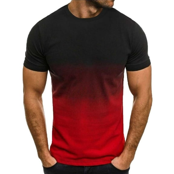 IROINNID T-Shirts for Men Round Tie-dye Short Sleeved Pullover,Red XXL