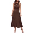 thumbnail image 1 of IROINNID Wedding Guest Dresses for Women Evening Night Party Dress Round-Neck Sleeveless Solid Waist Ruched Slimming Dresses With Belt Elegant Formal Dress,Brown, 1 of 5