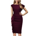 thumbnail image 1 of IROINNID Wedding Guest Dresses for Women Homecoming Party Summer Round Neck Solid Color Strapless Party Short Maxi Dress Trendy Formal Dress,Burgundy, 1 of 5