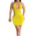 thumbnail image 1 of IROINNID Discount Wedding Guest Dresses for Women Semi Formal Evening Night Casual Homecoming Dress Solid s Comfy Sleeveless Sexy Hollow Out Slim Mini Dress Elegant Bodycon Dress,Yellow, 1 of 5